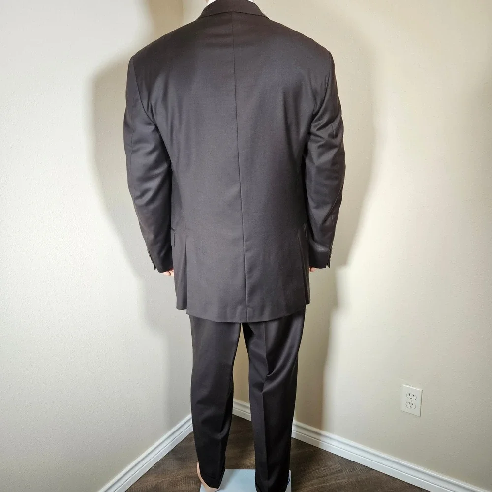 Giorgio Valentini Mens Suit 46L Dark Brown 100% Super 140s Wool Made in Italy